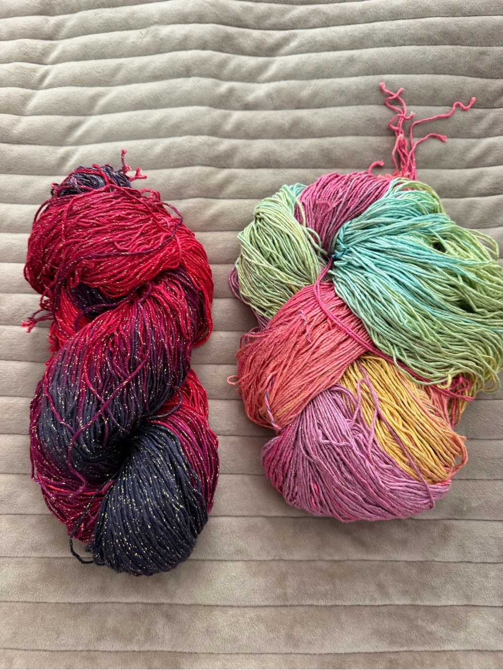 Blue heron Hand-Dyed Sparkle Yarn Duo - Multi-Color and Pink/Pastel. Strands